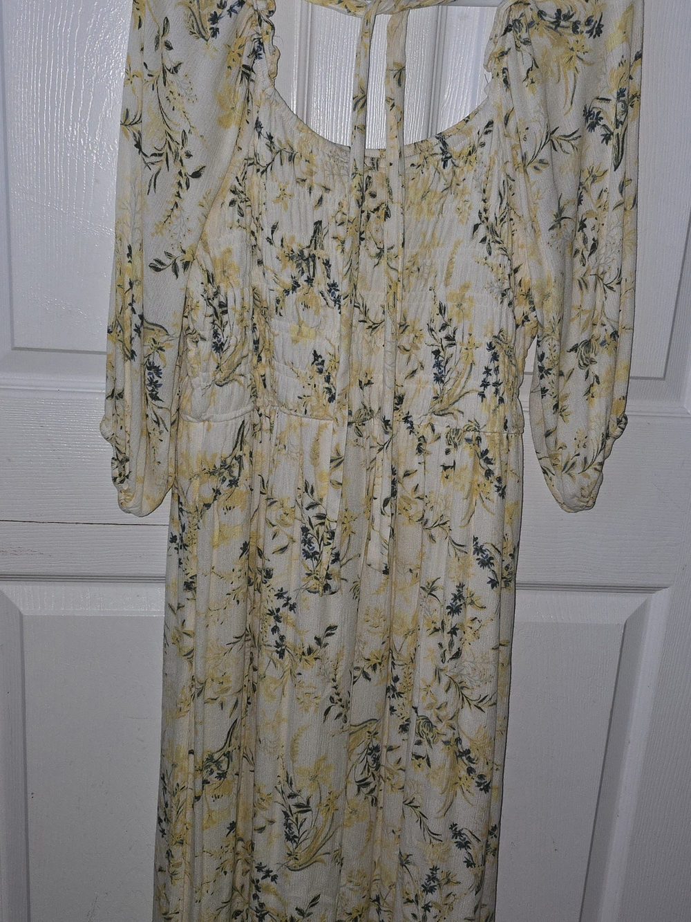 Lucky Brand Yellow and Cream Floral Long Sleeve Maxi Dress